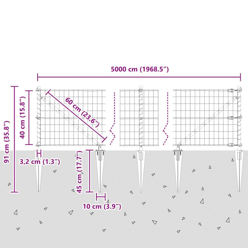 Ogrodzenie z słupkiem Srebrny 0,4 x 50 m Stal