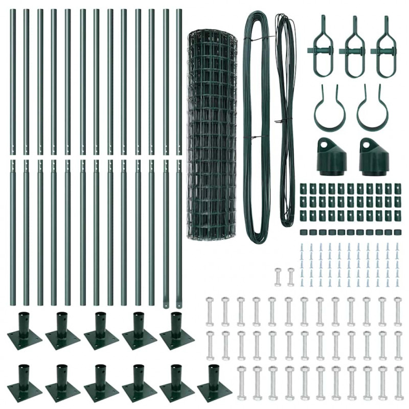Ogrodzenie z słupkiem Zielony 1 x 25 m Stal i PVC