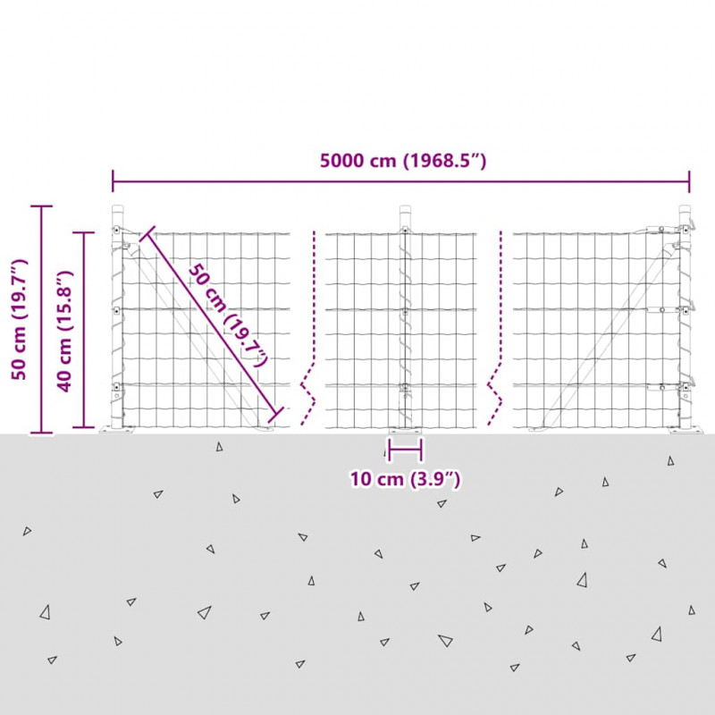 Ogrodzenie z słupkiem Zielony 0,4 x 50 m Stal i PVC