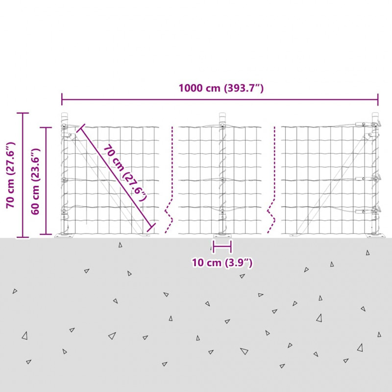 Ogrodzenie z słupkiem Zielony 0,6 x 10 m Stal i PVC