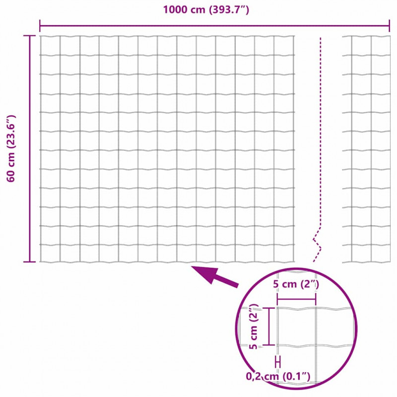 Ogrodzenie z słupkiem Srebrny 0,6 x 10 m Stal