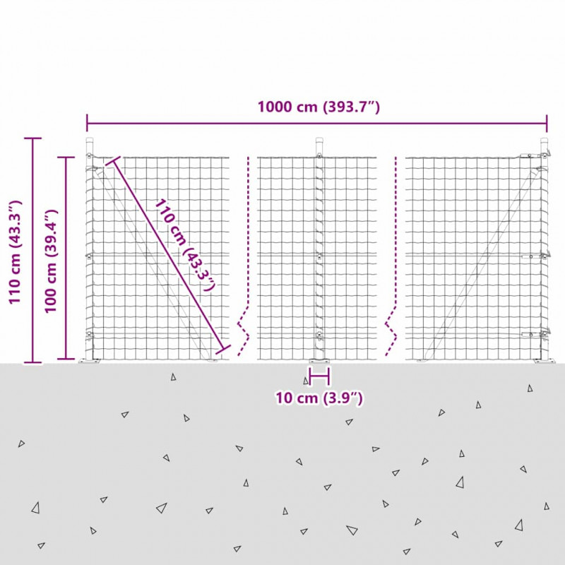 Ogrodzenie z słupkiem Srebrny 1 x 10 m Stal