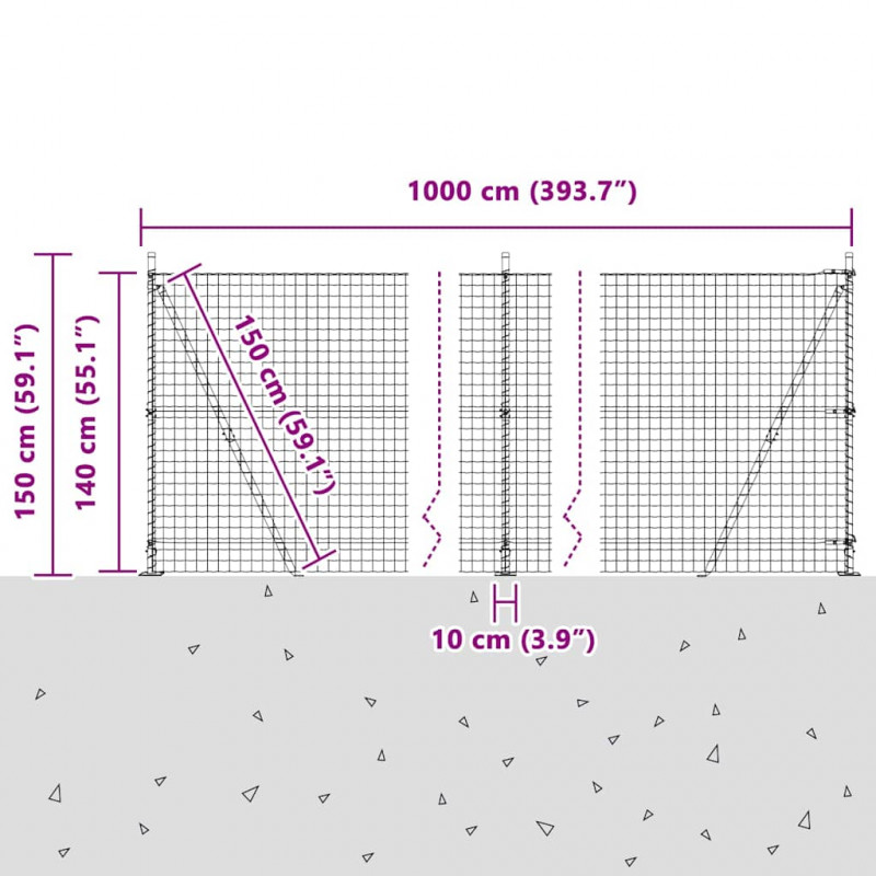 Ogrodzenie z słupkiem Srebrny 1,4 x 10 m Stal