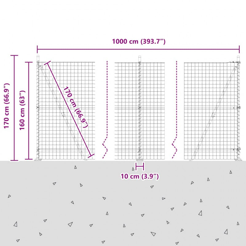 Ogrodzenie z słupkiem Srebrny 1,6 x 10 m Stal