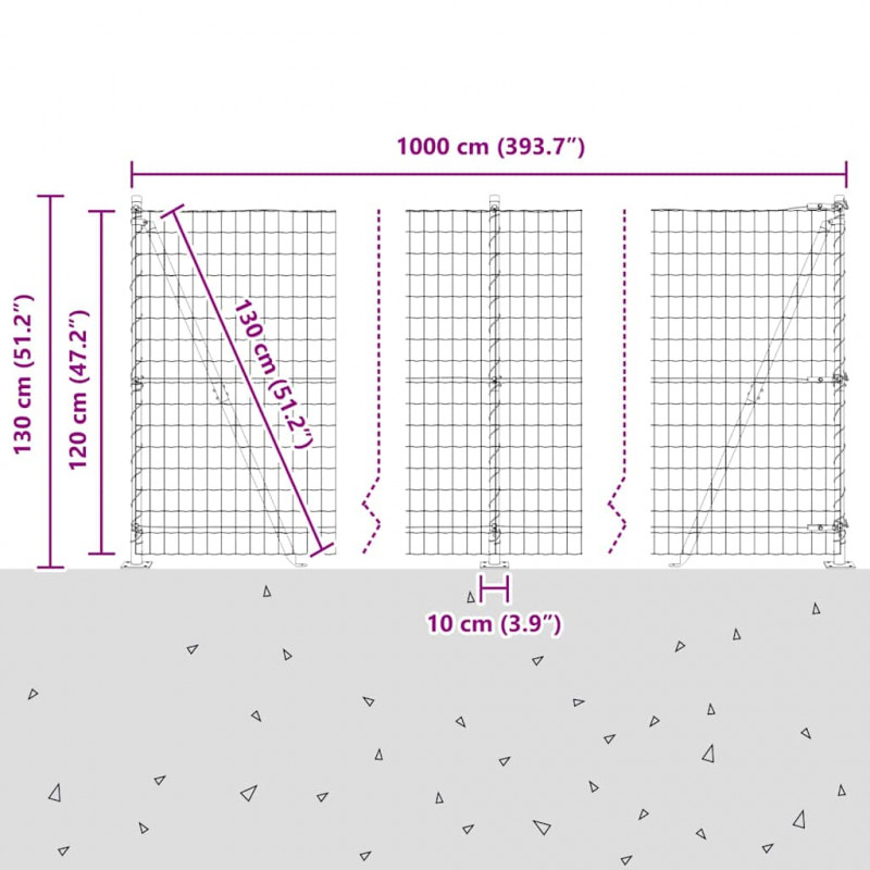 Ogrodzenie z słupkiem Srebrny 1,2 x 10 m Stal