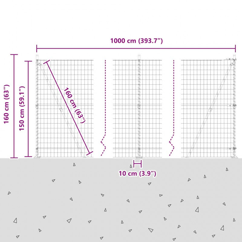 Ogrodzenie z słupkiem Srebrny 1,5 x 10 m Stal