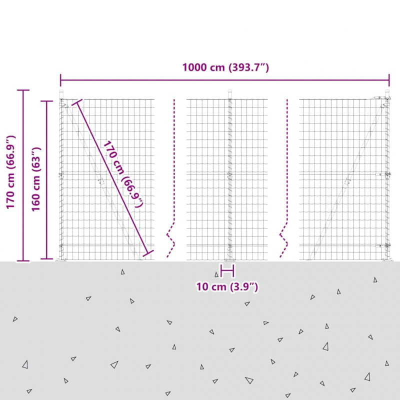 Ogrodzenie z słupkiem Srebrny 1,6 x 10 m Stal