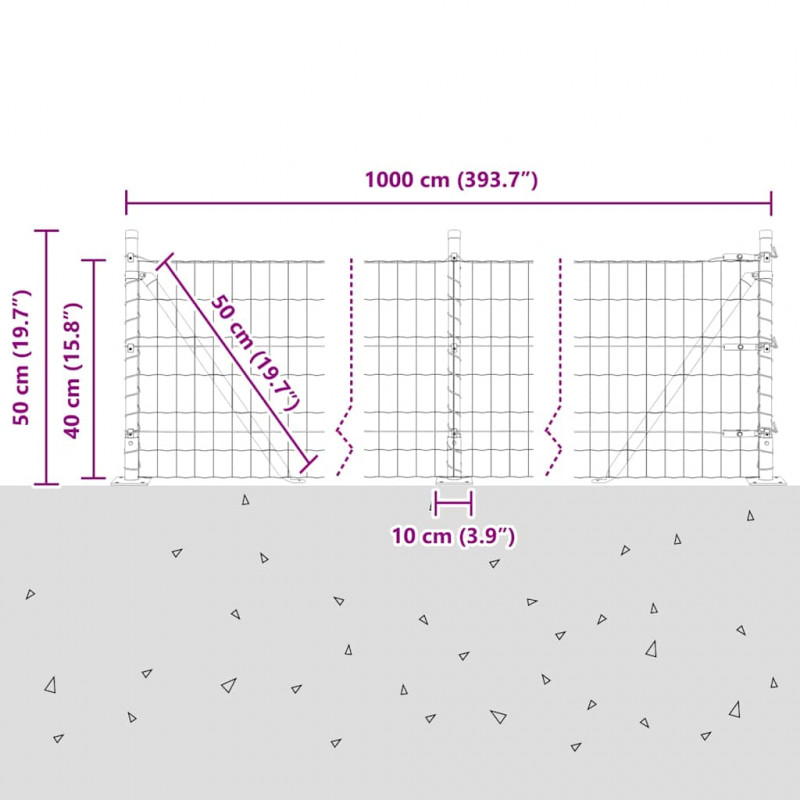 Ogrodzenie z słupkiem Srebrny 0,4 x 10 m Stal
