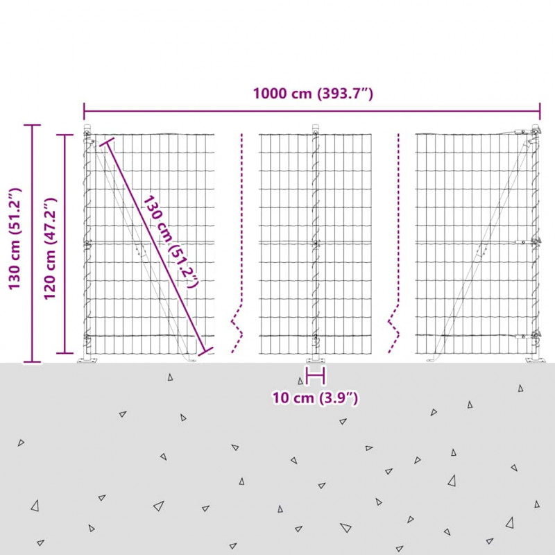 Ogrodzenie z słupkiem Srebrny 1,2 x 10 m Stal