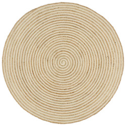 Dywanik ręcznie wykonany z juty, spiralny wzór, biały, 150 cm