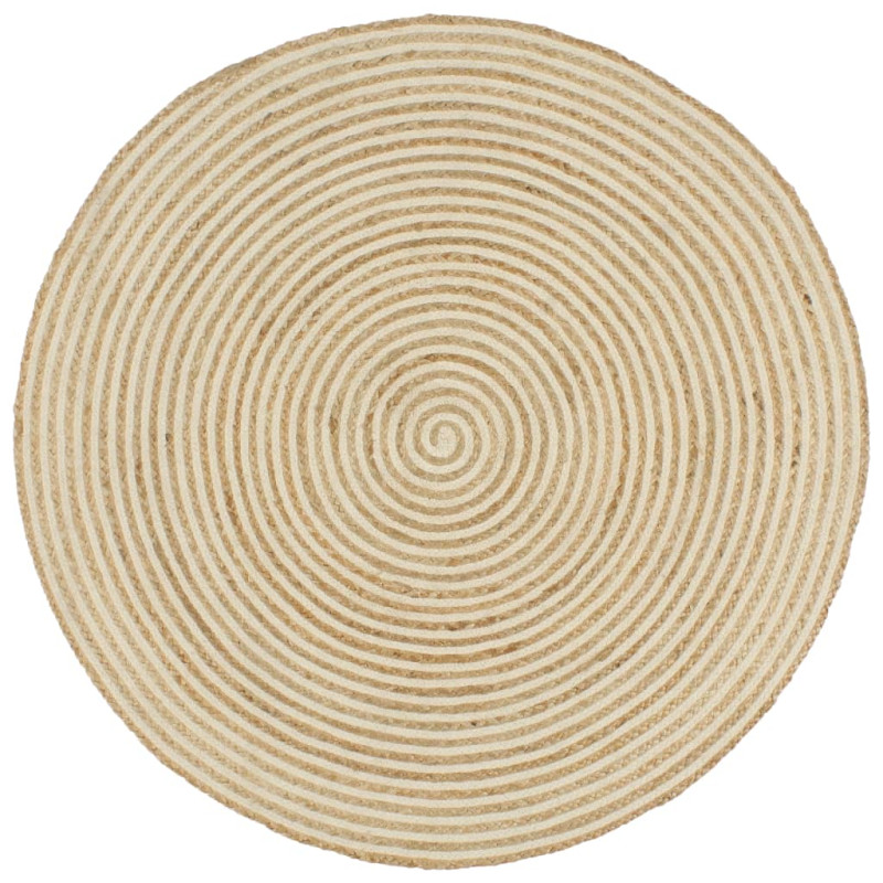 Dywanik ręcznie wykonany z juty, spiralny wzór, biały, 150 cm