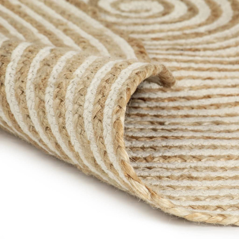 Dywanik ręcznie wykonany z juty, spiralny wzór, biały, 150 cm