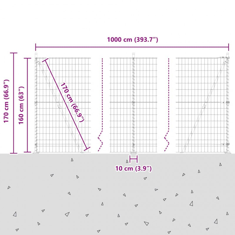 Ogrodzenie z słupkiem Srebrny 1,6 x 10 m Stal