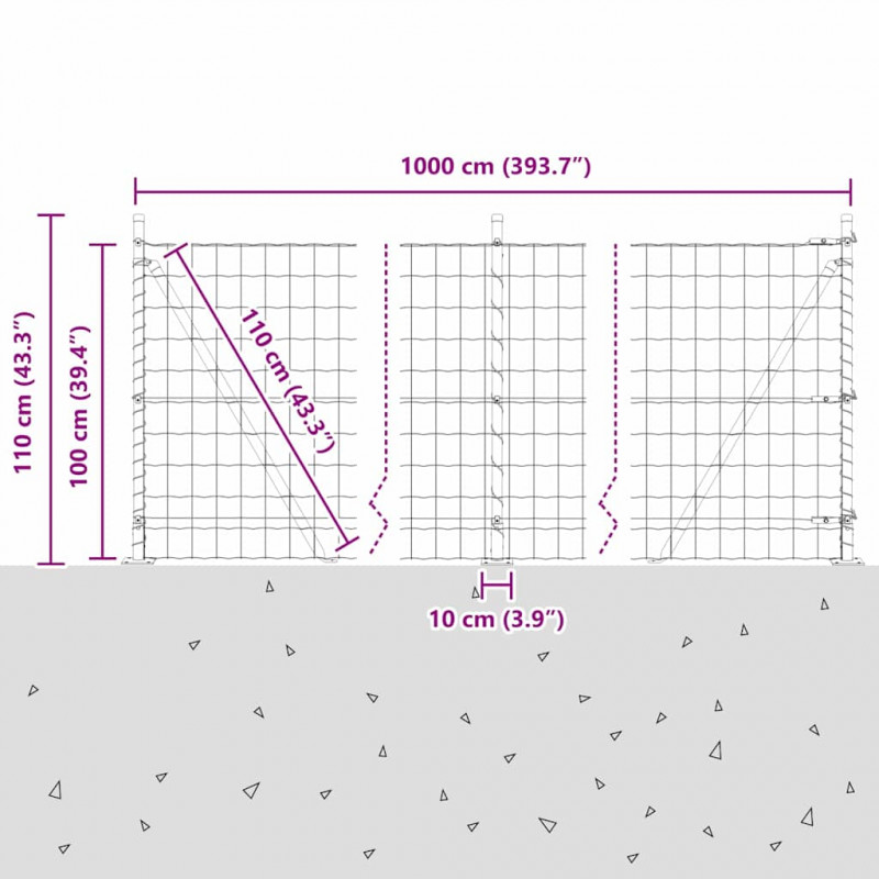 Ogrodzenie z słupkiem Srebrny 1 x 10 m Stal