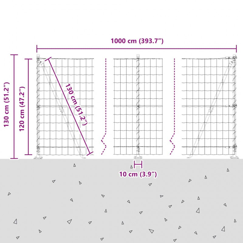 Ogrodzenie z słupkiem Srebrny 1,2 x 10 m Stal
