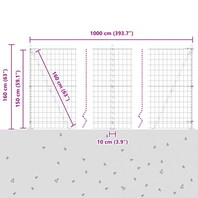 Ogrodzenie z słupkiem Srebrny 1,5 x 10 m Stal