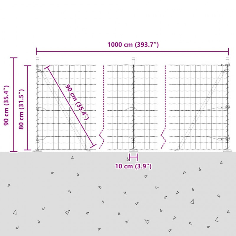 Ogrodzenie z słupkiem Srebrny 0,8 x 10 m Stal