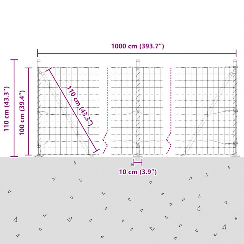 Ogrodzenie z słupkiem Srebrny 1 x 10 m Stal