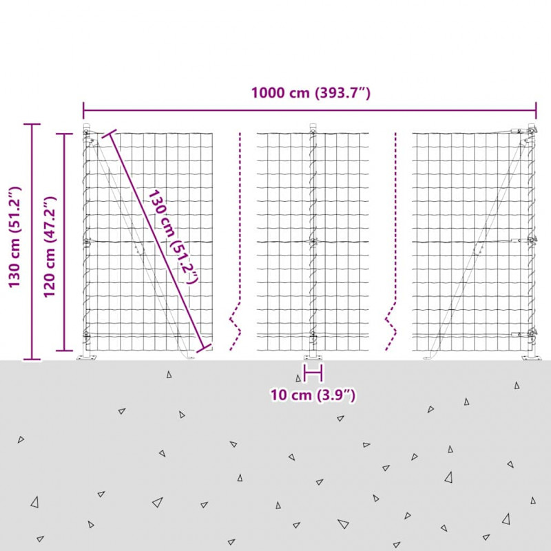 Ogrodzenie z słupkiem Srebrny 1,2 x 10 m Stal
