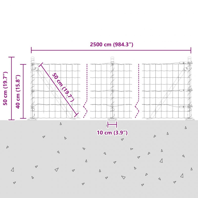 Ogrodzenie z słupkiem Srebrny 0,4 x 25 m Stal