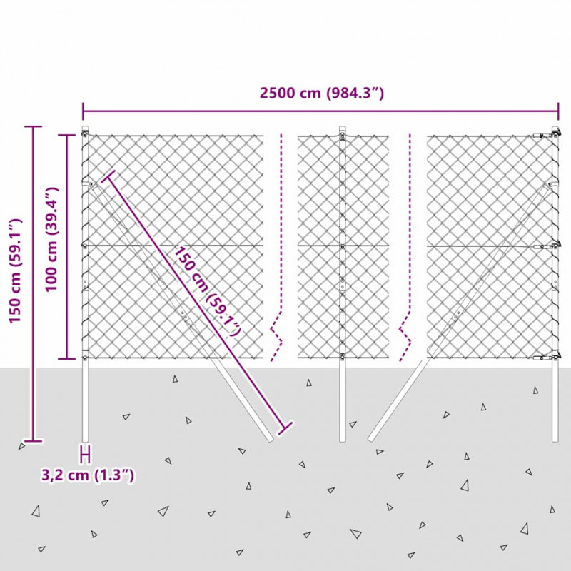 Słupek ogrodzeniowy. Zielony 1 x 25 m (siatka 60 x 60 mm) Stal