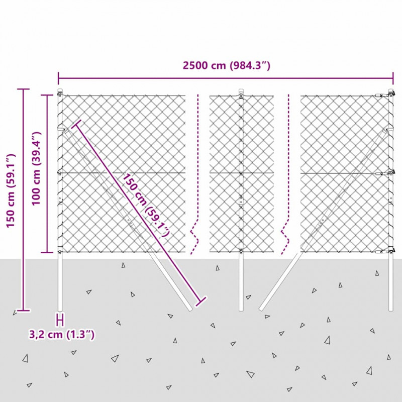 Słupek ogrodzeniowy. Szary 25 x 1 m (siatka 60 x 60 mm) Stal