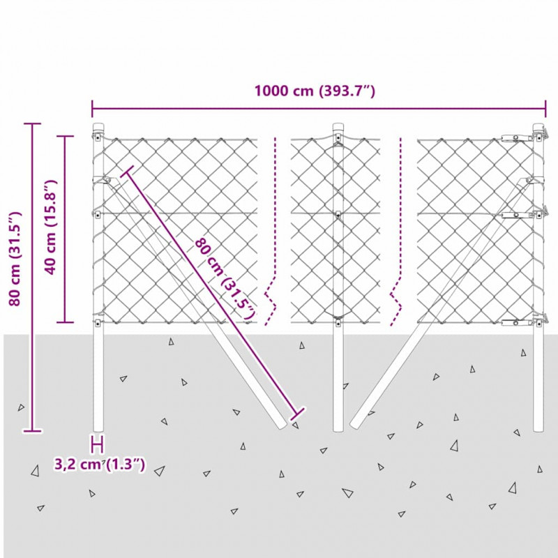 Słupek ogrodzeniowy. Srebrny 10 x 0,4 m (siatka 60 x 60 mm)