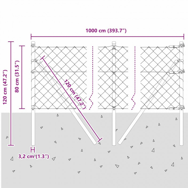 Słupek ogrodzeniowy. Srebrny 10 x 0,8 m (siatka 60 x 60 mm)