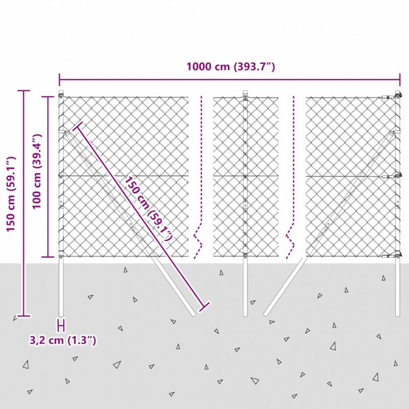 Słupek ogrodzeniowy. Srebrny 10 x 1 m (siatka 60 x 60 mm) Stal