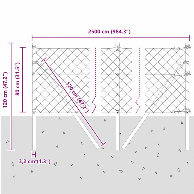 Słupek ogrodzeniowy. Srebrny 25 x 0,8 m (siatka 60 x 60 mm)