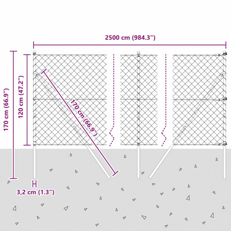 Słupek ogrodzeniowy. Srebrny 25 x 1,2 m (siatka 60 x 60 mm)