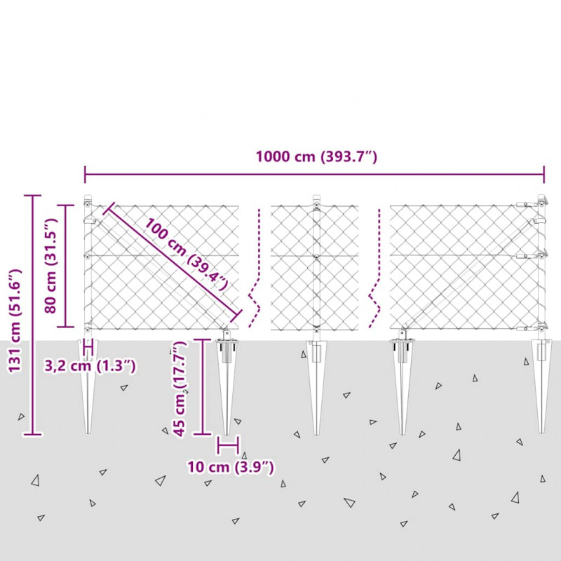 Słupek ogrodzeniowy. Zielony 10 x 0,8 m (siatka 60 x 60 mm)