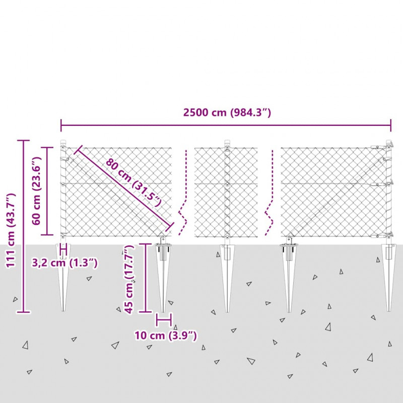 Słupek ogrodzeniowy. Zielony 25 x 0,6 m (siatka 40 x 40 mm)