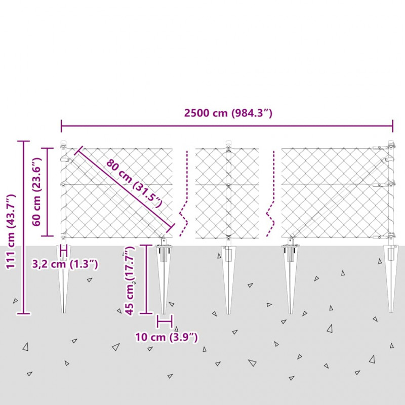 Słupek ogrodzeniowy. Zielony 25 x 0,6 m (siatka 60 x 60 mm)