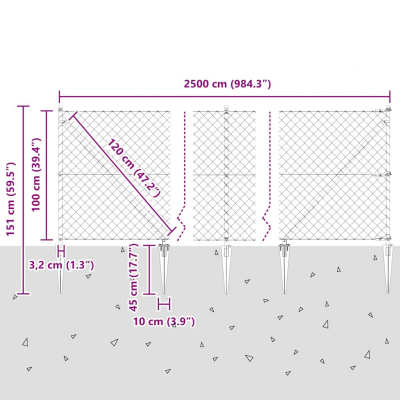 Słupek ogrodzeniowy. Zielony 1 x 25 m (siatka 60 x 60 mm) Stal