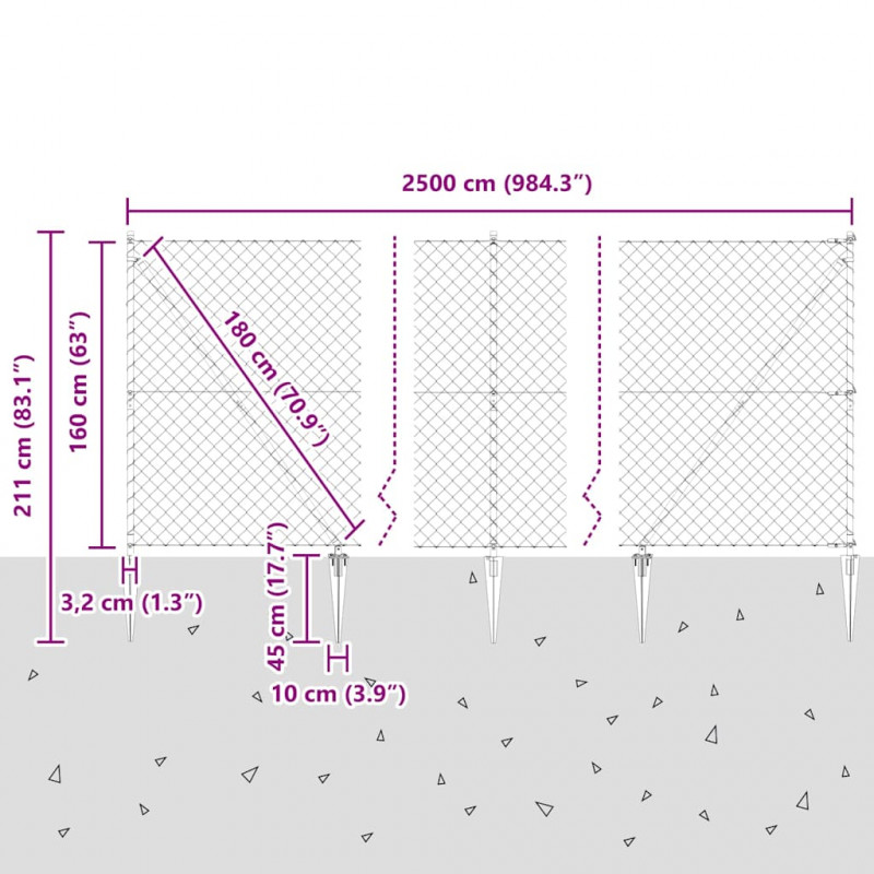 Słupek ogrodzeniowy. Zielony 25 x 1,6 m (siatka 60 x 60 mm)