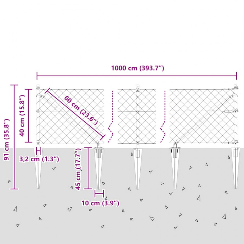 Słupek ogrodzeniowy. Szary 10 x 0,4 m (siatka 60 x 60 mm)