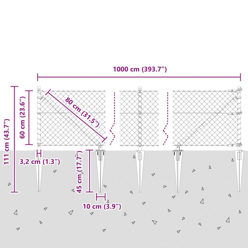 Słupek ogrodzeniowy. Szary 10 x 0,6 m (siatka 60 x 60 mm)