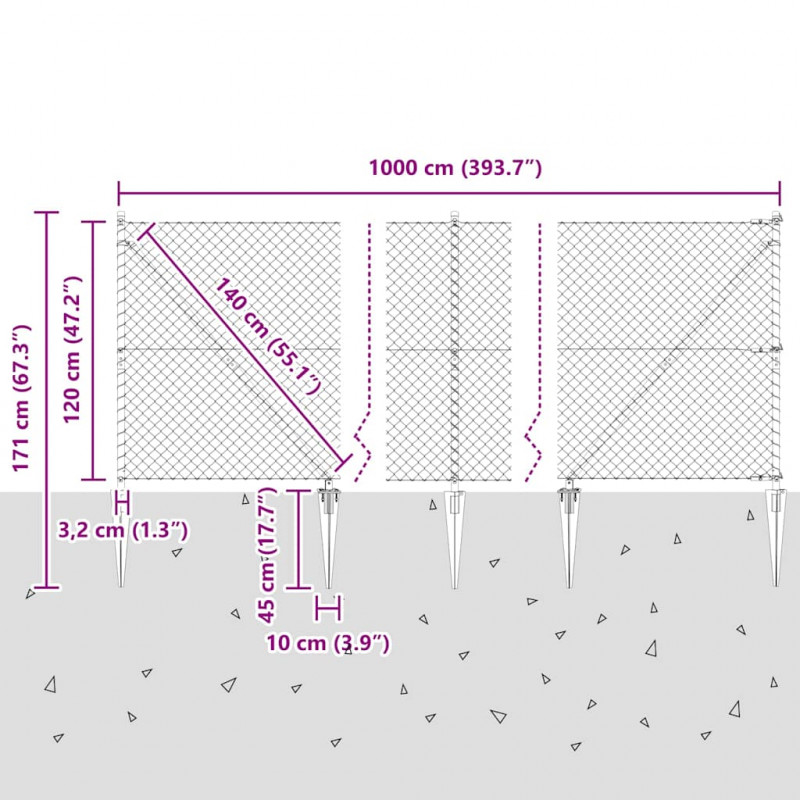 Słupek ogrodzeniowy. Szary 10 x 1,2 m (siatka 60 x 60 mm)