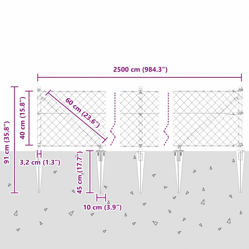 Słupek ogrodzeniowy. Szary 25 x 0,4 m (siatka 60 x 60 mm)