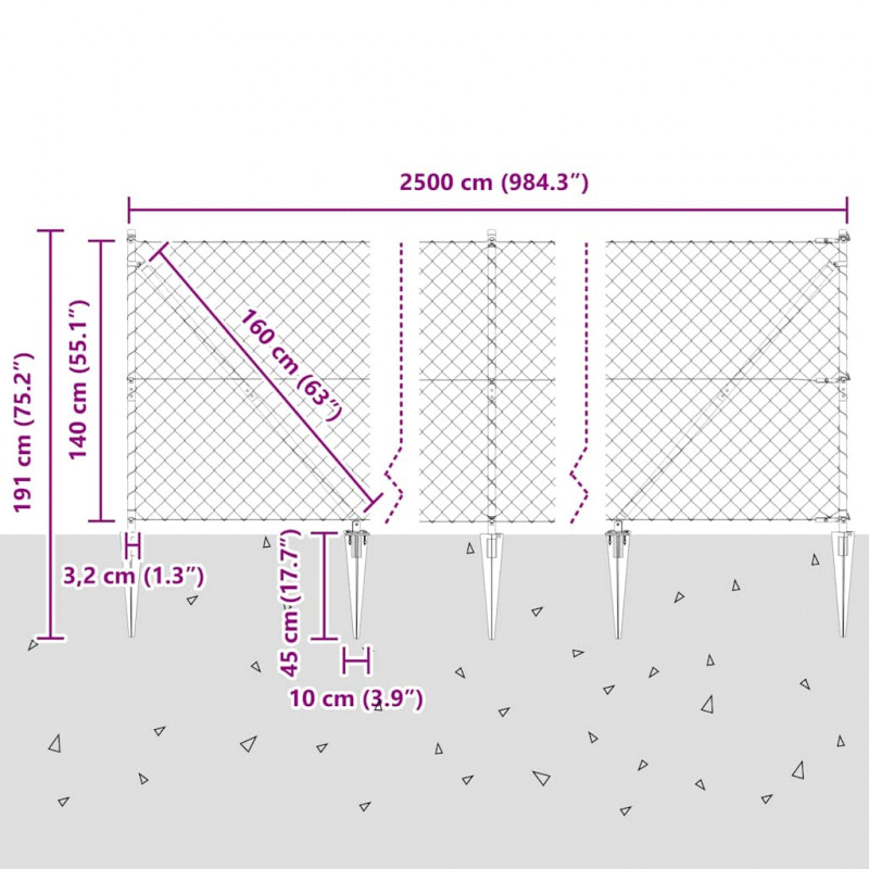 Słupek ogrodzeniowy. Szary 25 x 1,4 m (siatka 60 x 60 mm)