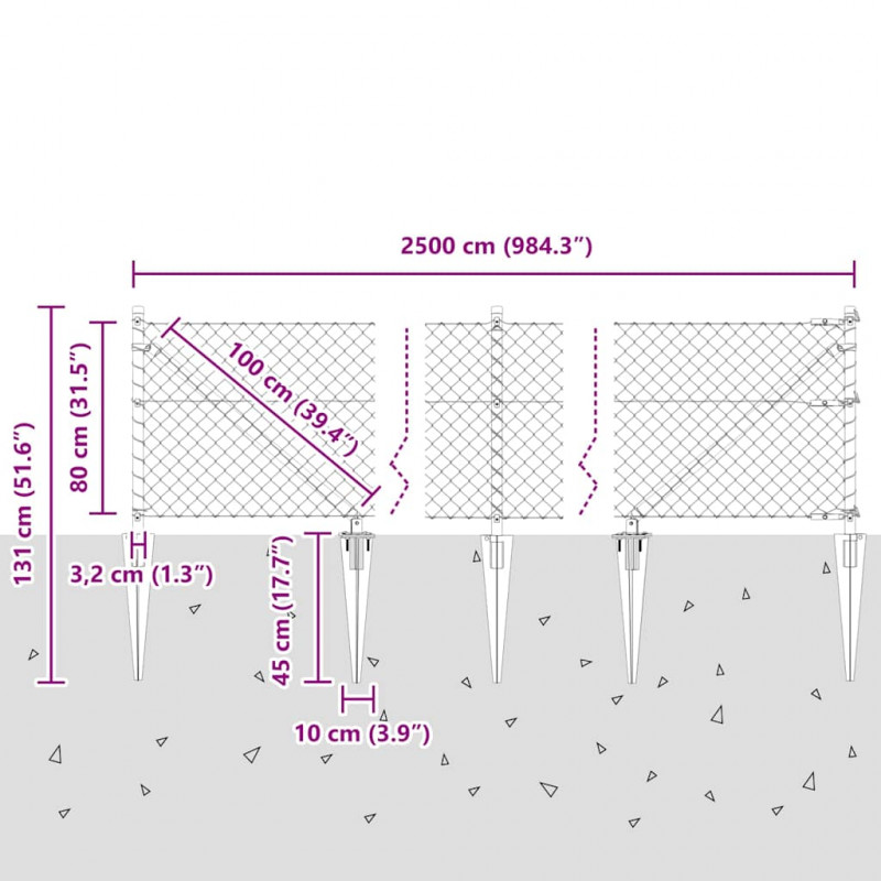 Słupek ogrodzeniowy. Srebrny 25 x 0,8 m (siatka 40 x 40 mm)