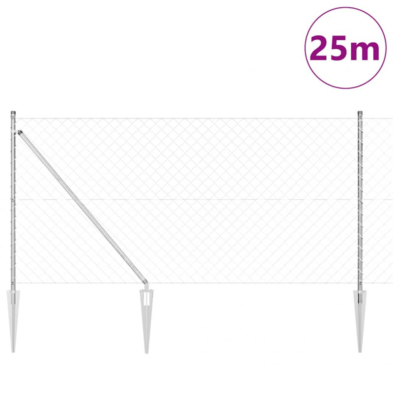 Słupek ogrodzeniowy. Srebrny 25 x 1 m (siatka 60 x 60 mm) Stal