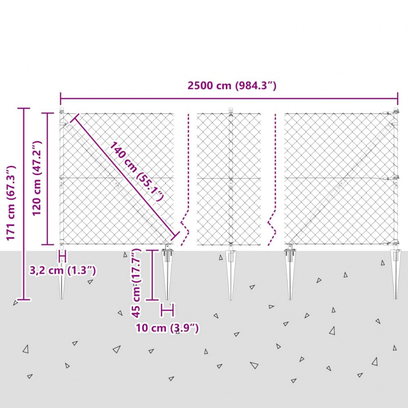 Słupek ogrodzeniowy. Srebrny 25 x 1,2 m (siatka 60 x 60 mm)