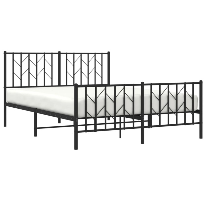 Metalowa rama łóżka z wezgłowiem i zanóżkiem, czarna, 135x190cm