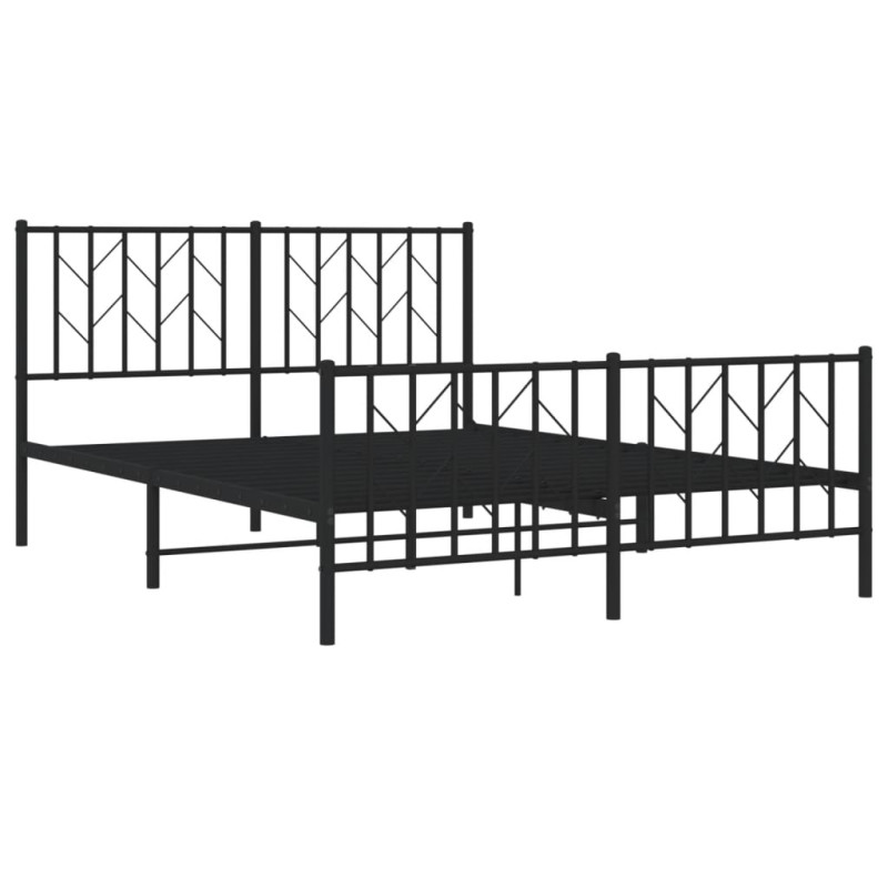 Metalowa rama łóżka z wezgłowiem i zanóżkiem, czarna, 135x190cm