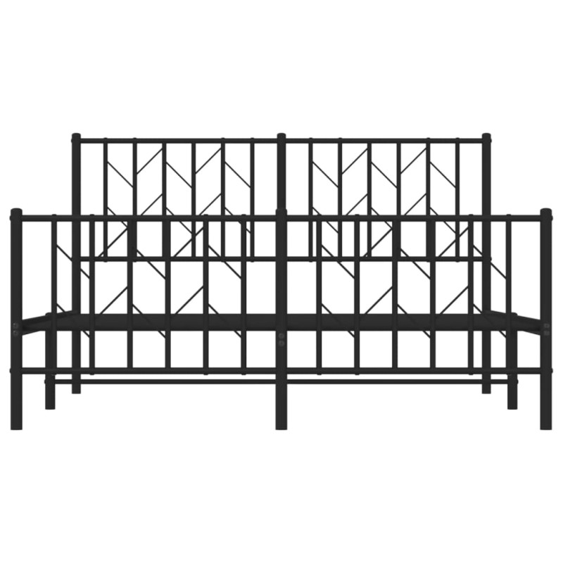 Metalowa rama łóżka z wezgłowiem i zanóżkiem, czarna, 135x190cm