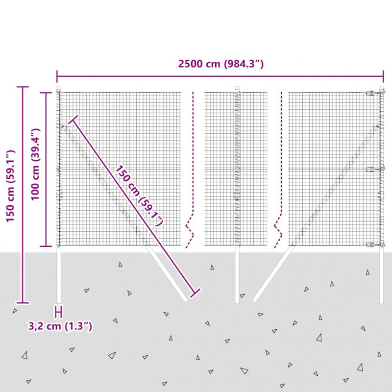 Słupek ogrodzeniowy. Srebrny 25 x 1 m (siatka 25 x 25 mm) Stal