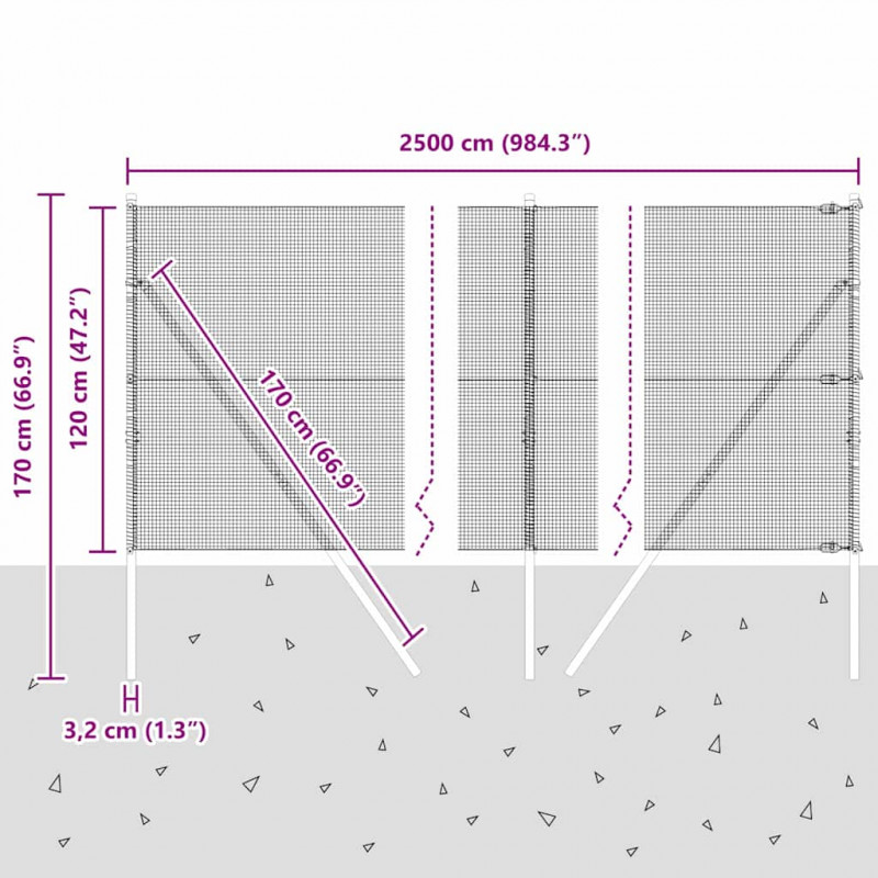 Słupek ogrodzeniowy. Srebrny 25 x 1,2 m (siatka 12 x 12 mm)