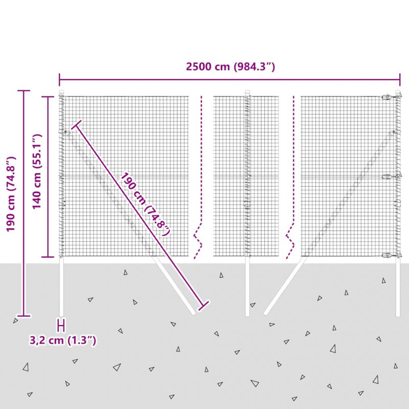 Słupek ogrodzeniowy. Srebrny 25 x 1,4 m (siatka 25 x 25 mm)
